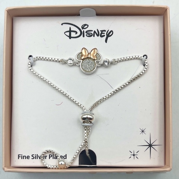 NIB Disney Minnie Mouse Fine Silver Plated Bracelet Glitter Adjustable - Picture 1 of 4